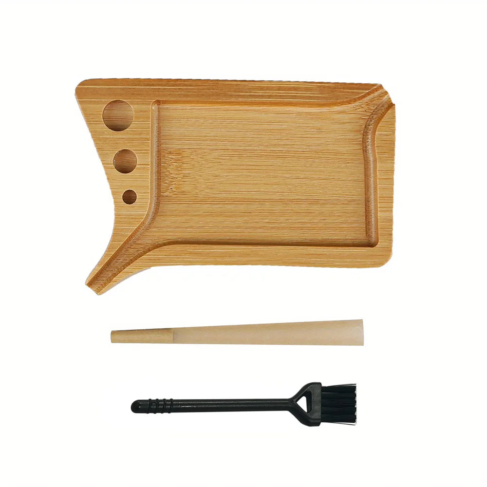 Bamboo Wood Herb Tobacco Rolling Tray with Funnel Tool Loader Cones