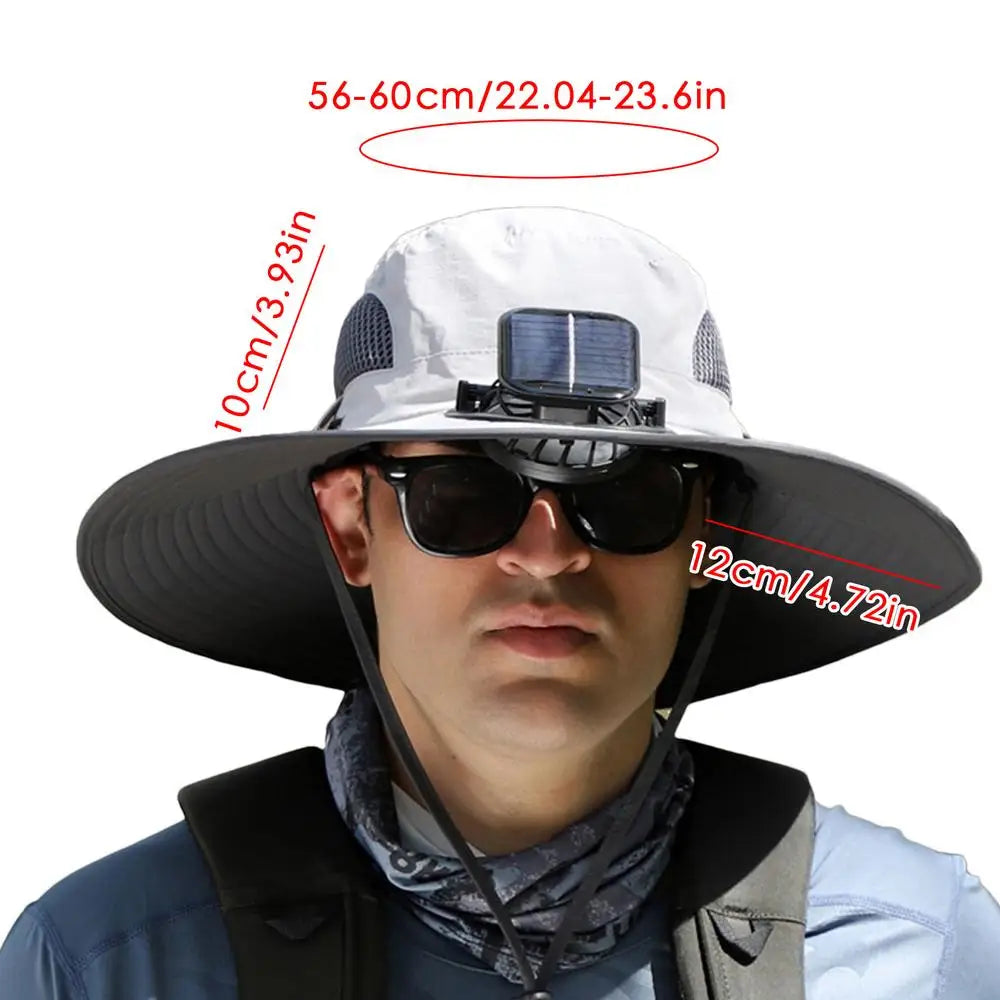 Outdoor Wide Brim Sun Hat With Solar Fan
