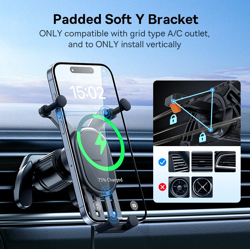 Baseus 15W Wireless Charger Car Phone Holder for iPhone