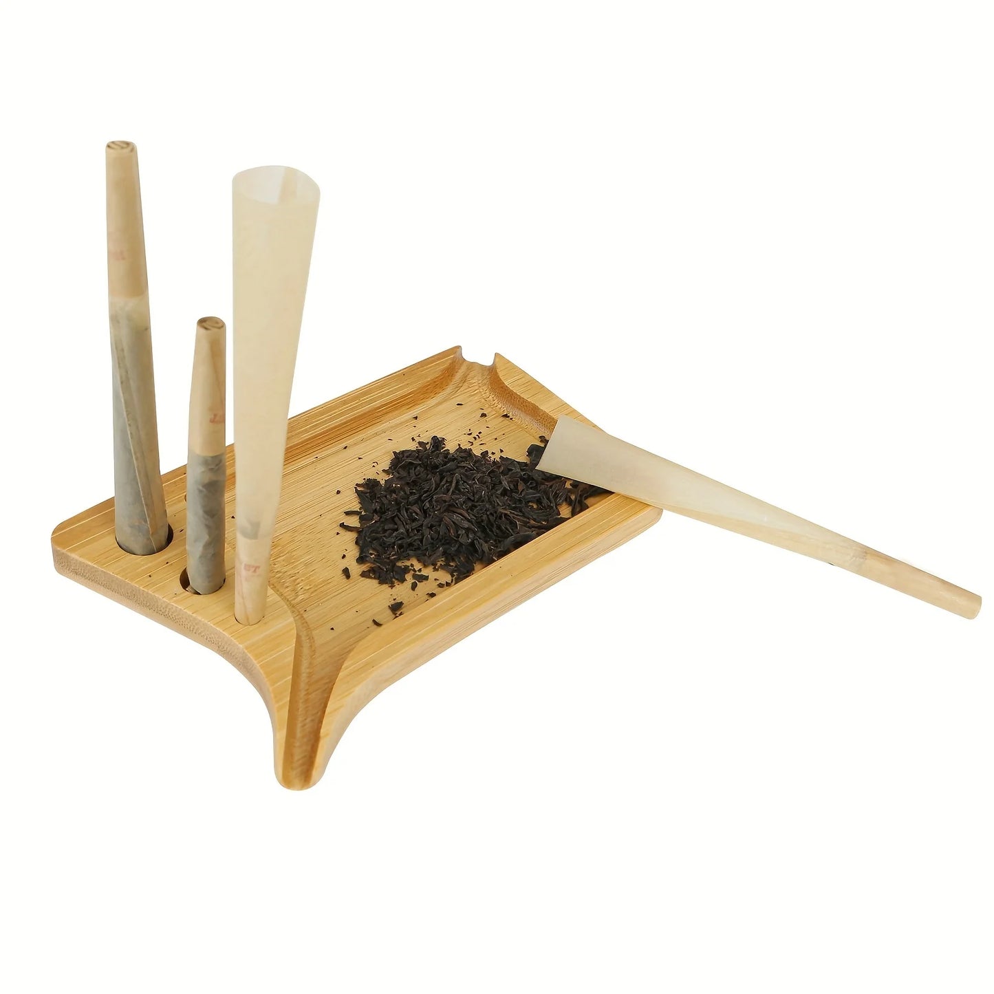 Bamboo Wood Herb Tobacco Rolling Tray with Funnel Tool Loader Cones