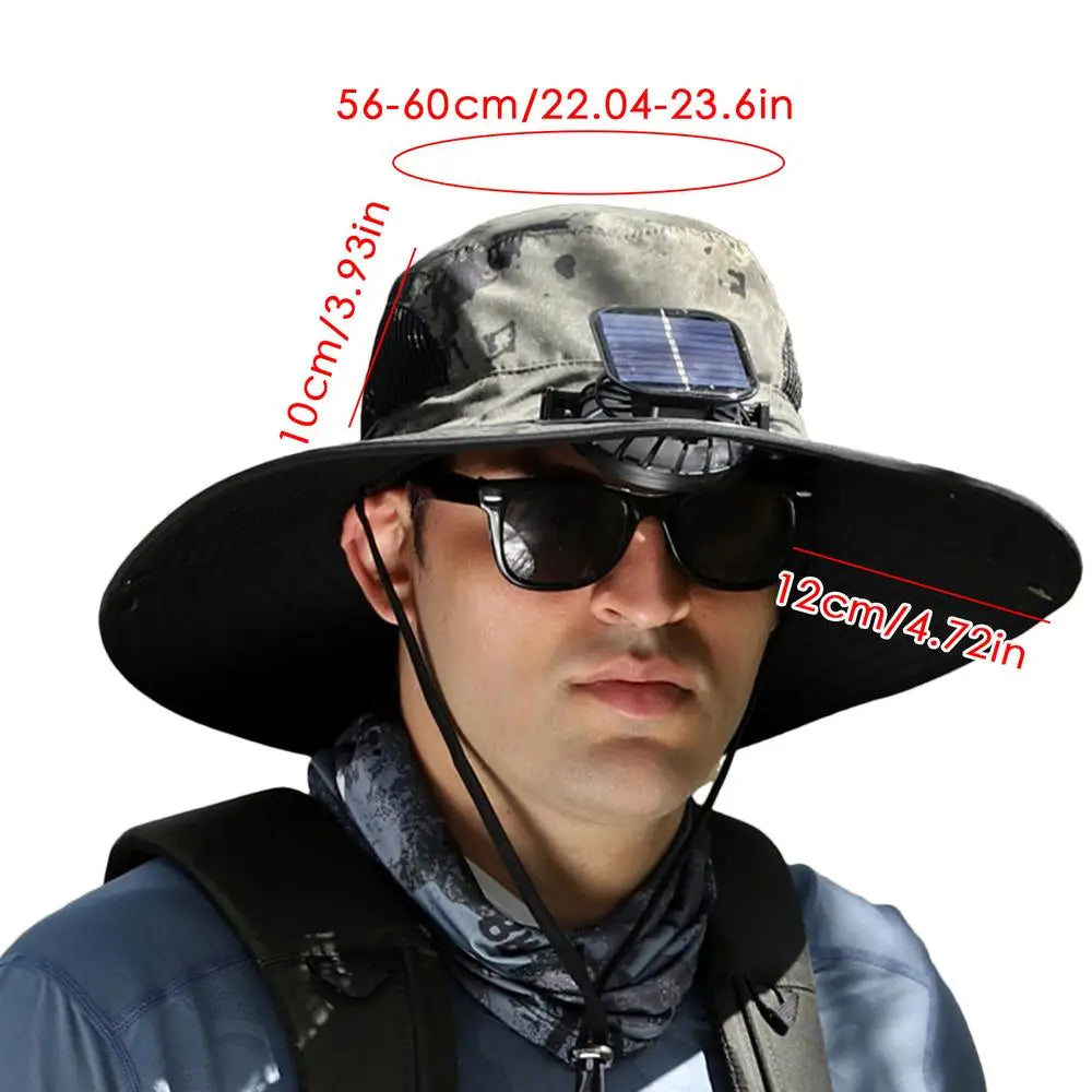 Outdoor Wide Brim Sun Hat With Solar Fan