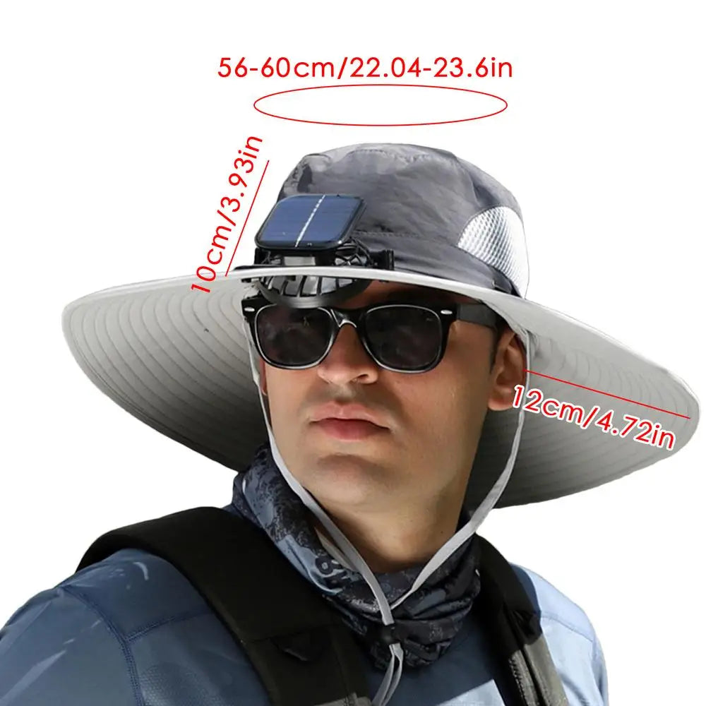 Outdoor Wide Brim Sun Hat With Solar Fan