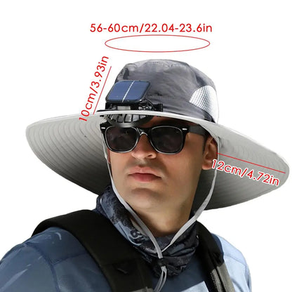 Outdoor Wide Brim Sun Hat With Solar Fan