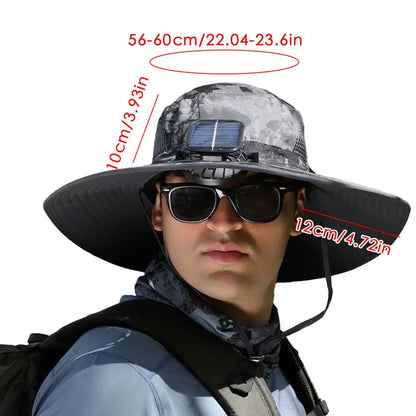 Outdoor Wide Brim Sun Hat With Solar Fan