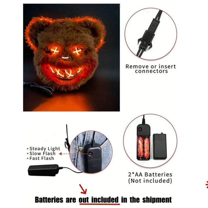 LED Light Halloween furry Face Mask