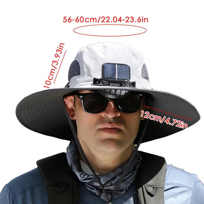 Outdoor Wide Brim Sun Hat With Solar Fan
