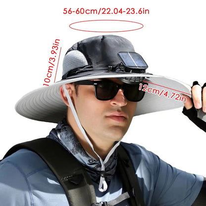 Outdoor Wide Brim Sun Hat With Solar Fan
