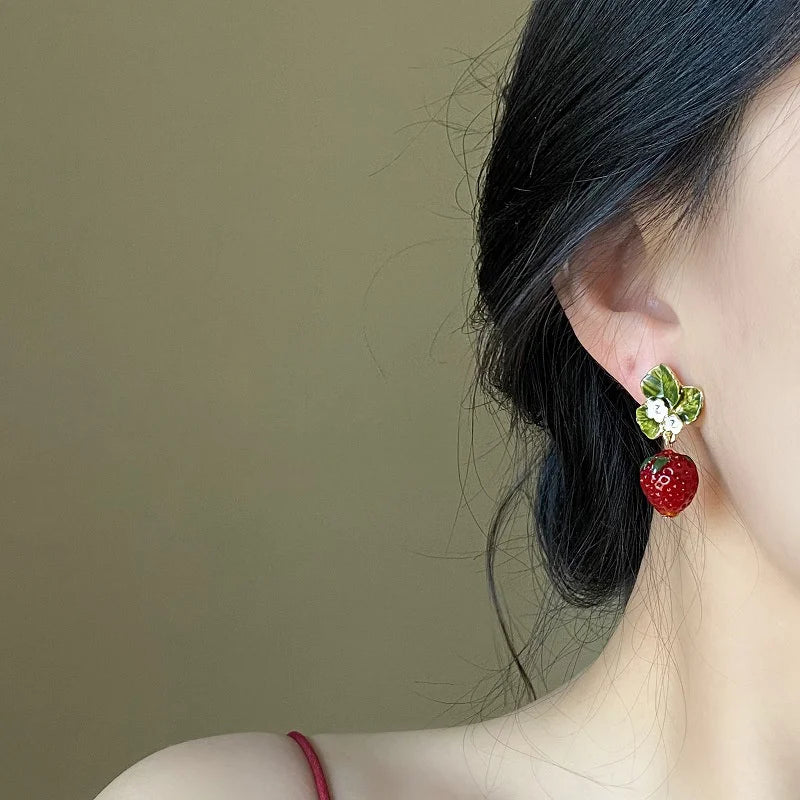 Strawberry Flower Drop Earrings