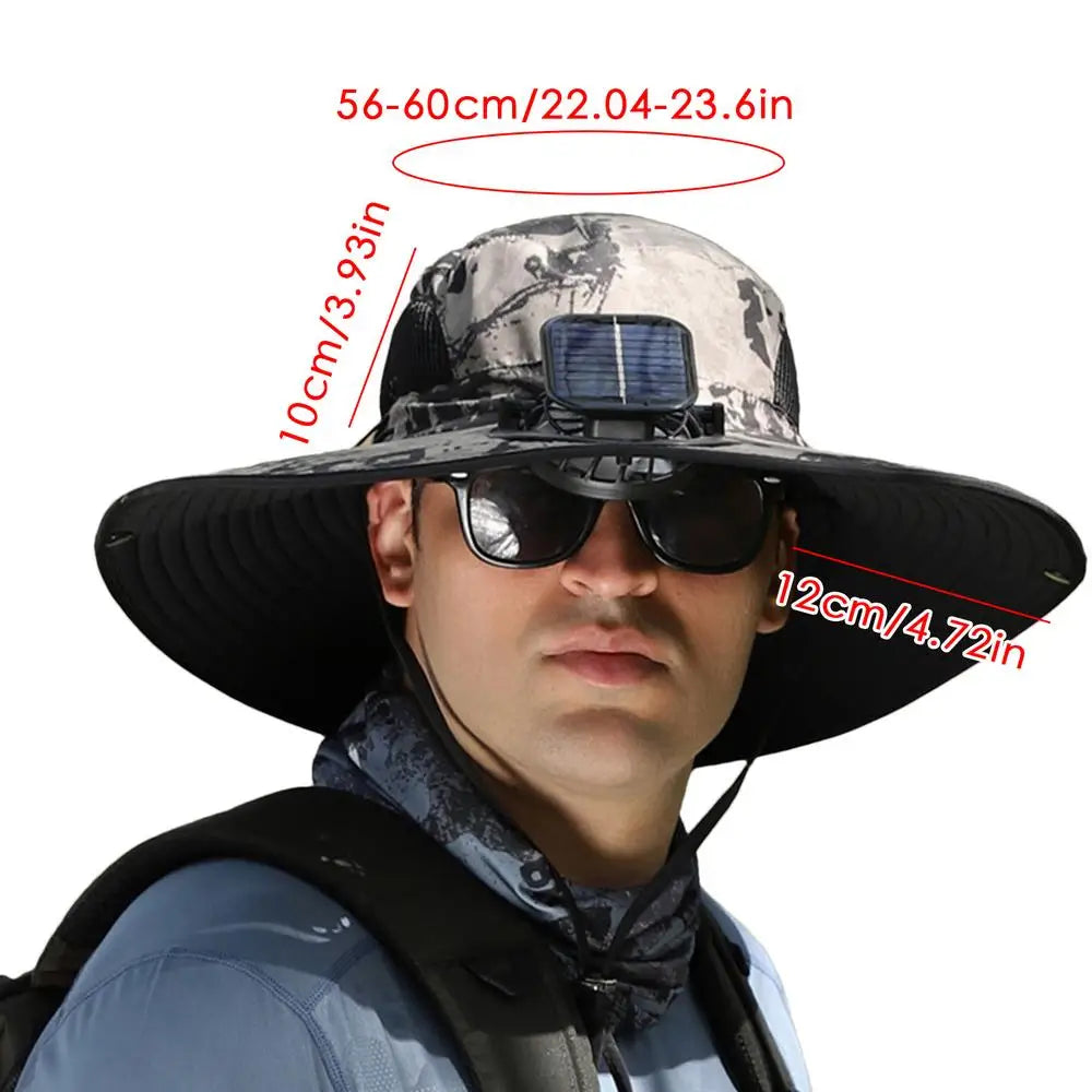 Outdoor Wide Brim Sun Hat With Solar Fan