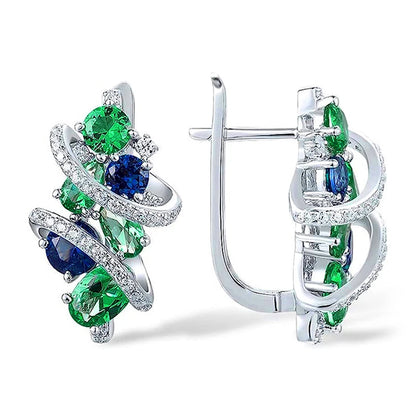 Huitan Green/Blue Cubic Zirconia Hoop Earrings