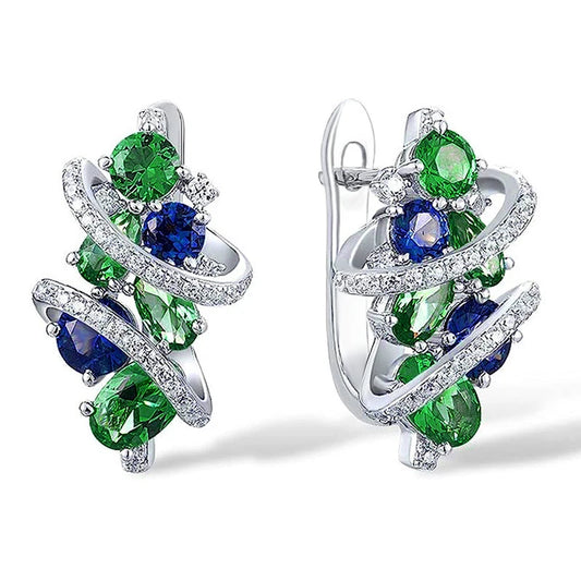 Huitan Green/Blue Cubic Zirconia Hoop Earrings