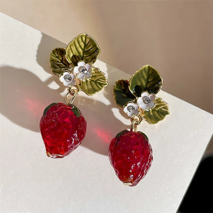 Strawberry Flower Drop Earrings