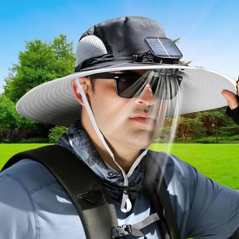 Outdoor Wide Brim Sun Hat With Solar Fan