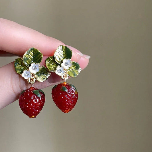 Strawberry Flower Drop Earrings
