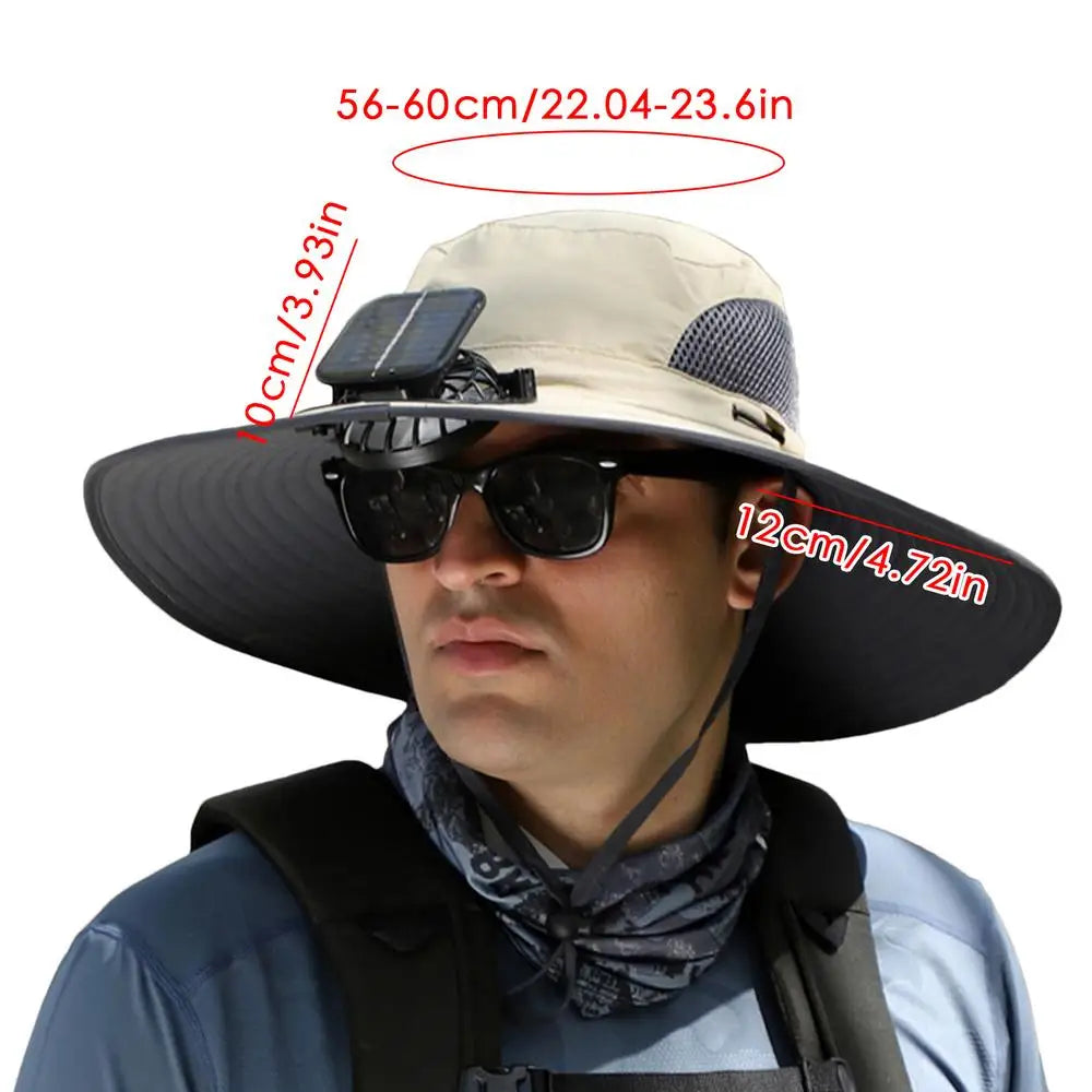 Outdoor Wide Brim Sun Hat With Solar Fan