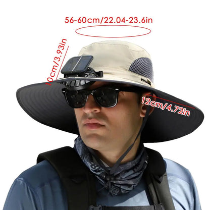 Outdoor Wide Brim Sun Hat With Solar Fan